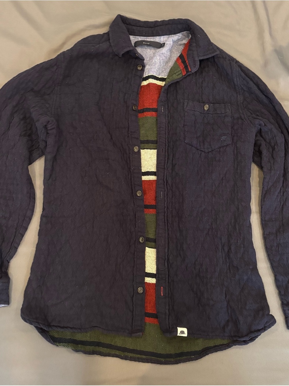 Quilted Navy Button-Front Shirt Jacket